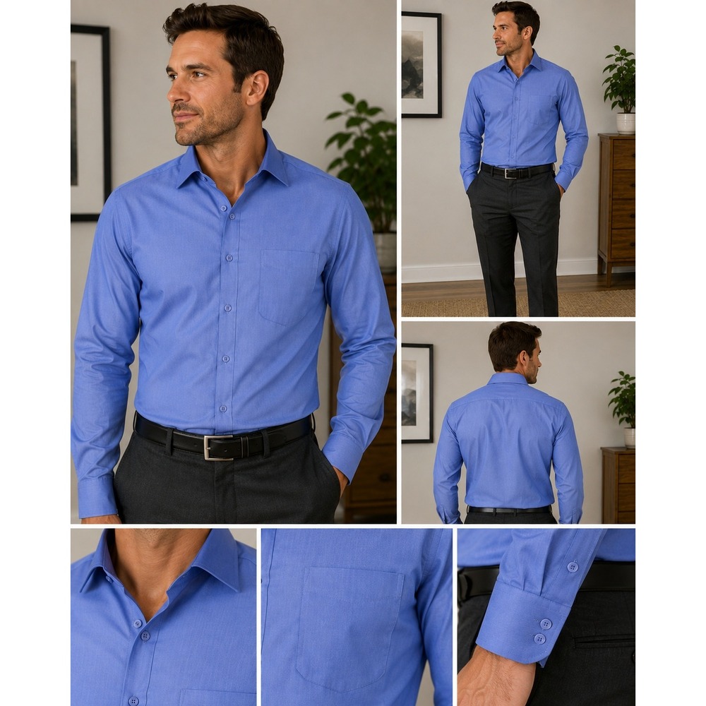 Stafford Travel Men 17 34-35 Periwinkle Blue Easy-Care Broadcloth Dress Shirt